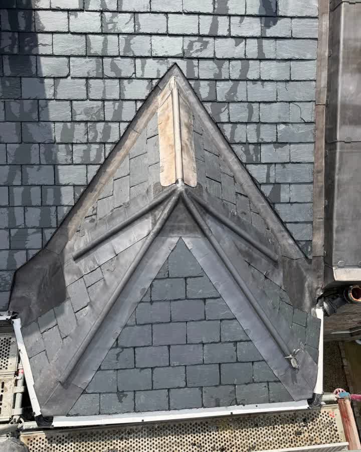 The same dormer re-slated with hand dressed lead ridges and hips after the repair